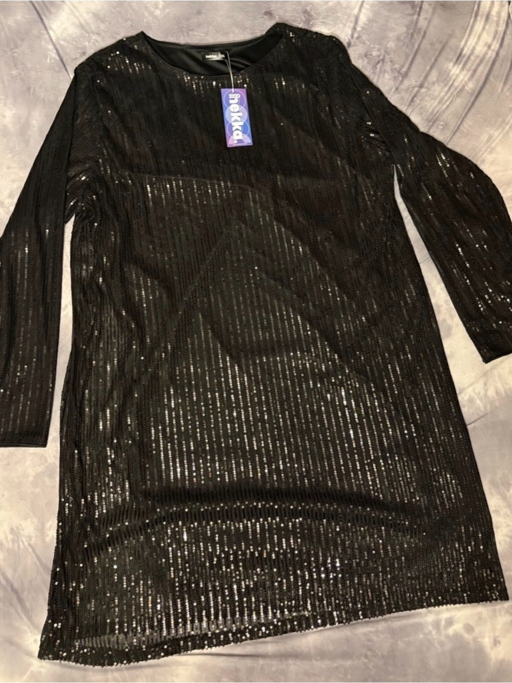 Hekka Black Sequin Long Sleeve Shift Dress 3XL